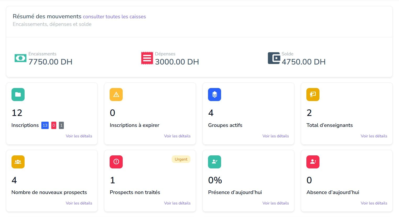 Tableau de bord Lexend