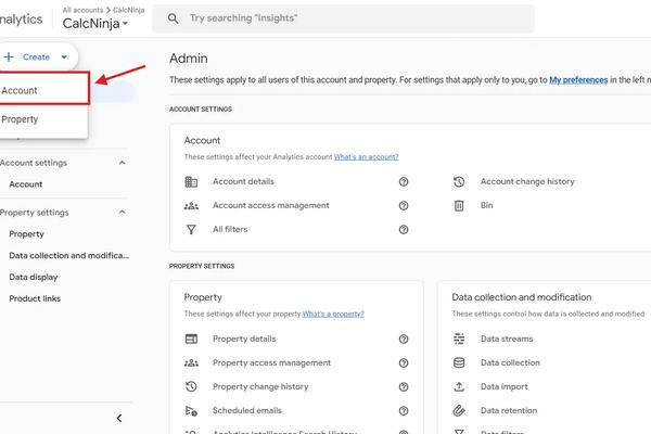 google analytics select account