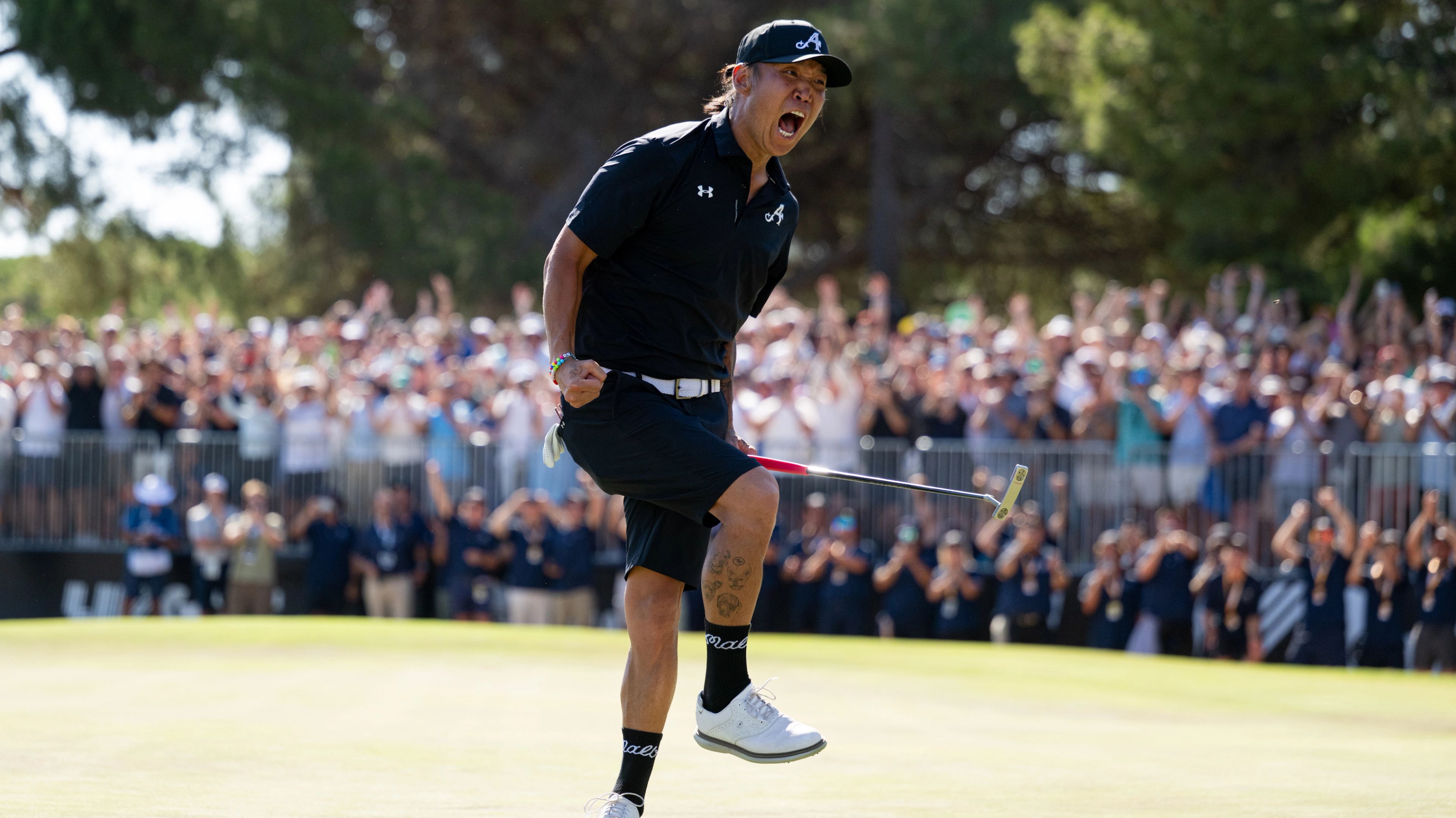 Anthony Kim of 4Aces GC celebrates following LIV Golf Adelaide