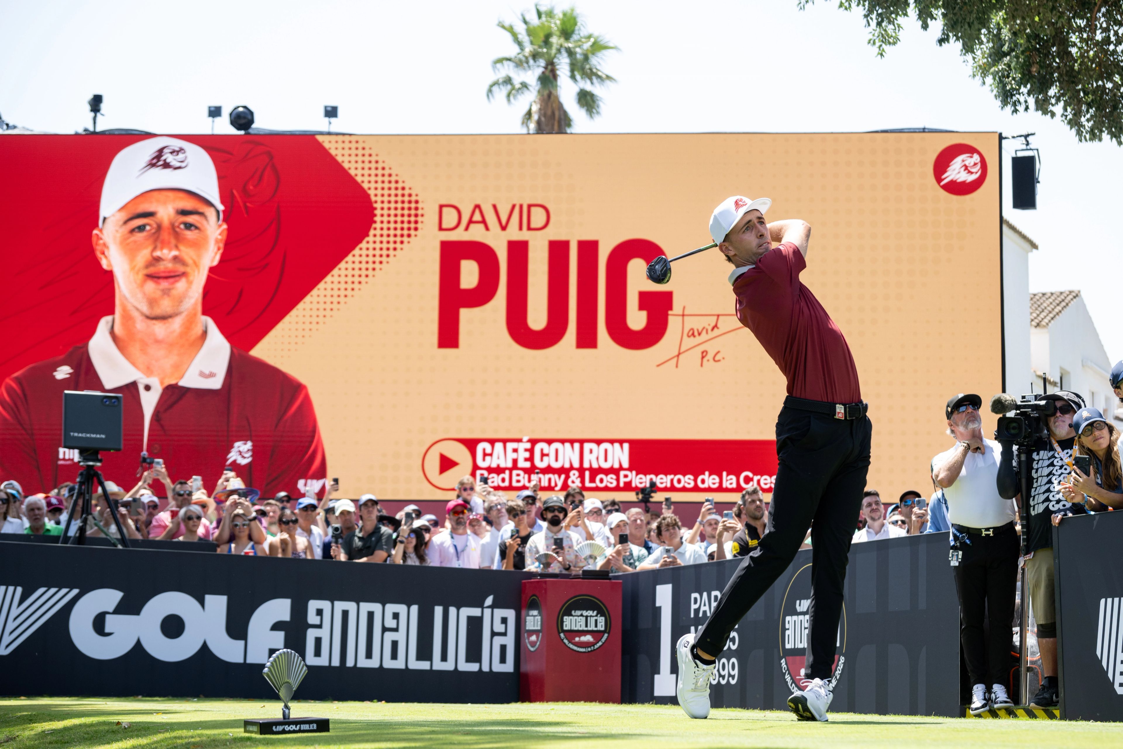 David Puig hits his opening tee shot on the first hole during Rd. 4 of LIV Golf Andalucia in 2026. (Photo by Charles Laberge/LIV Golf)