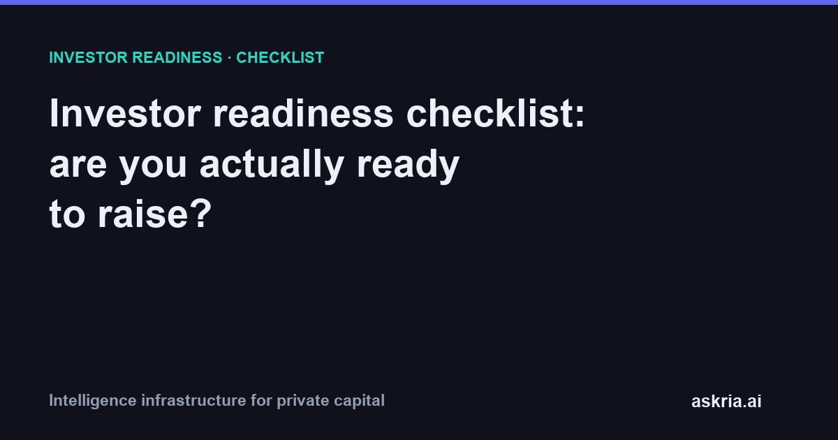 An investor readiness checklist for founders to assess fundraising preparedness across pitch, data room, financials, and metrics
