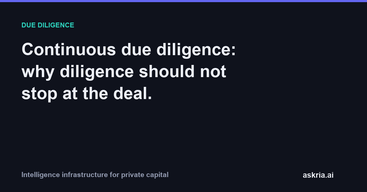 Why continuous due diligence and portfolio monitoring should begin before investment and continue through the company's lifecycle