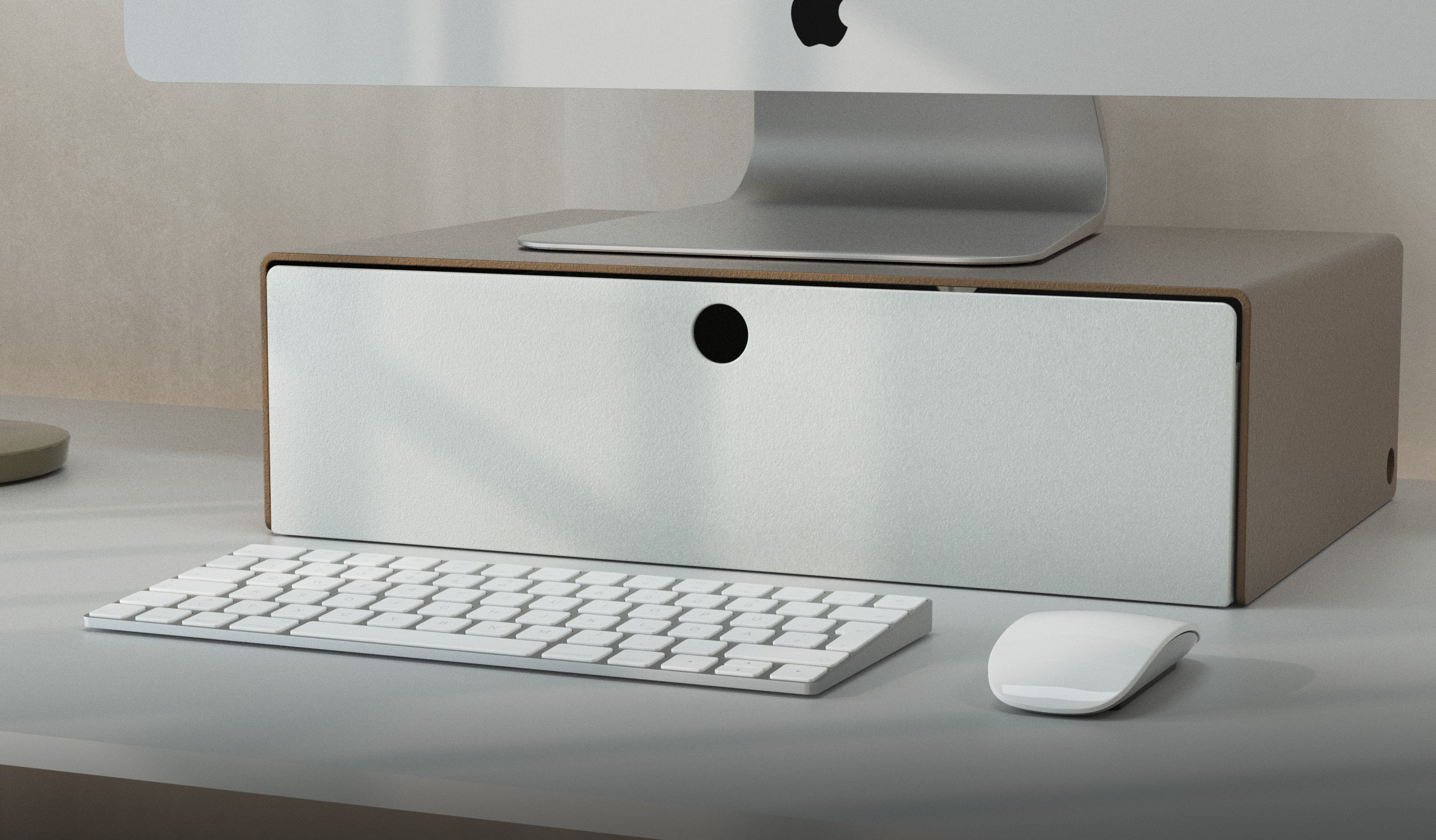 Close up image of Office Stance monitor stand and drawer