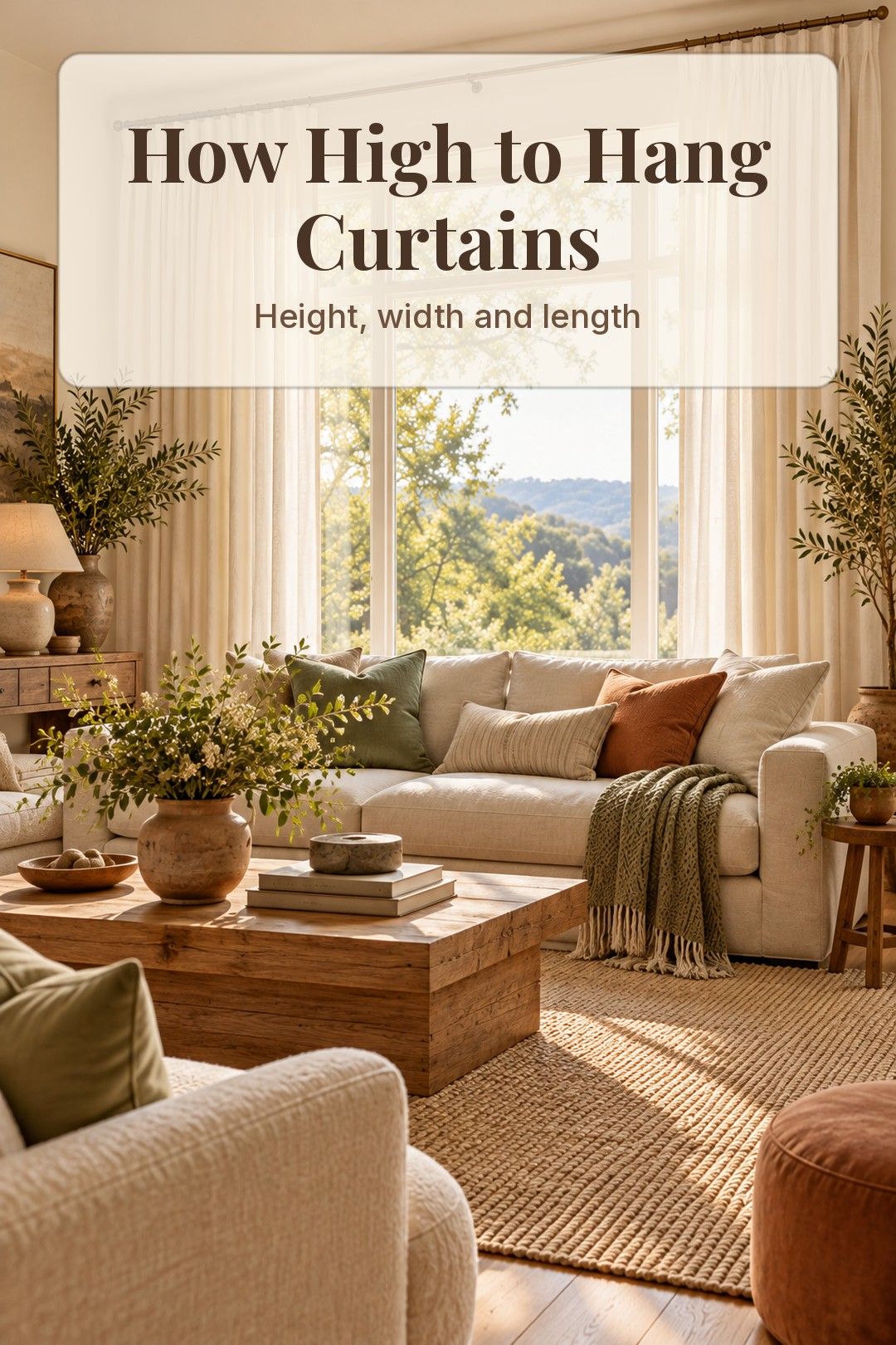 Ivory curtains hung high and wide