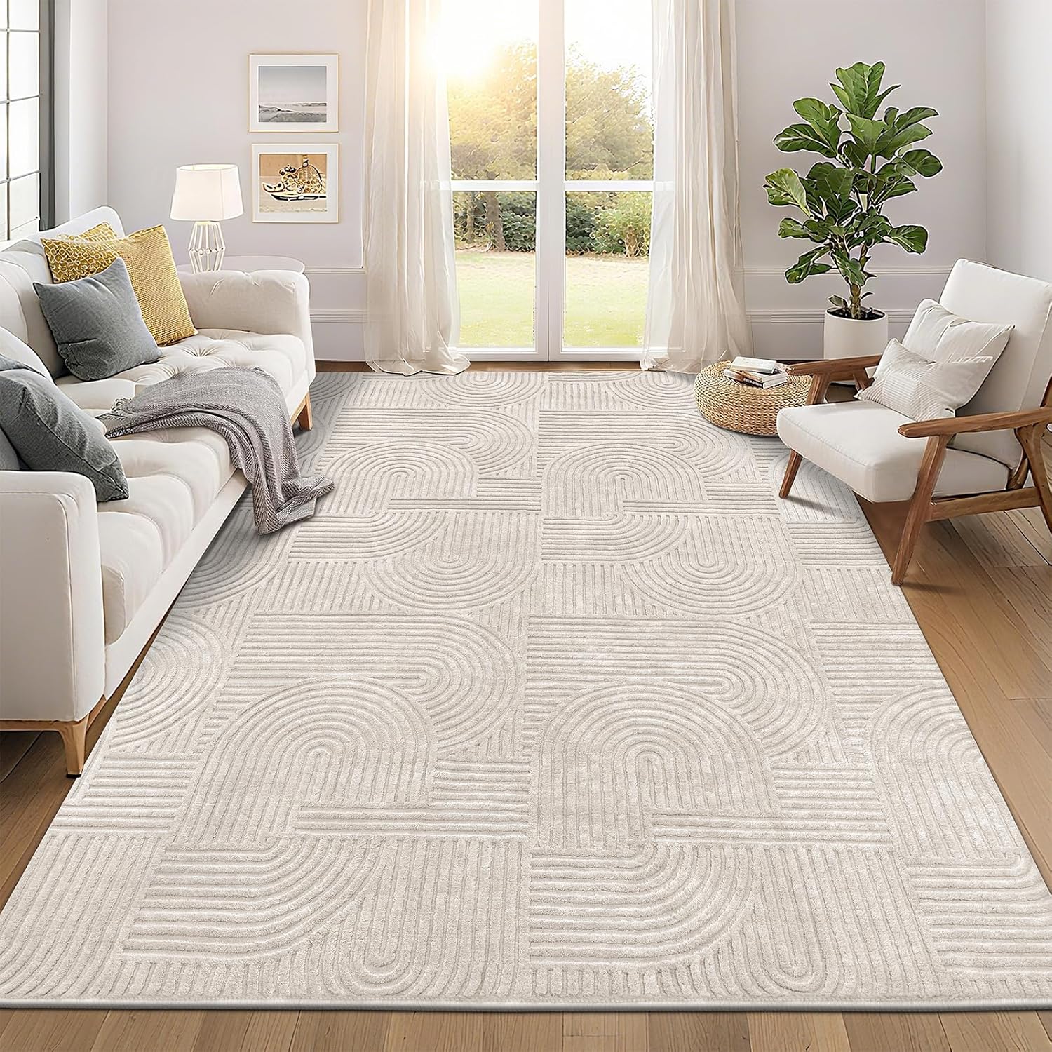 Pauwer Washable Textured Neutral Area Rug