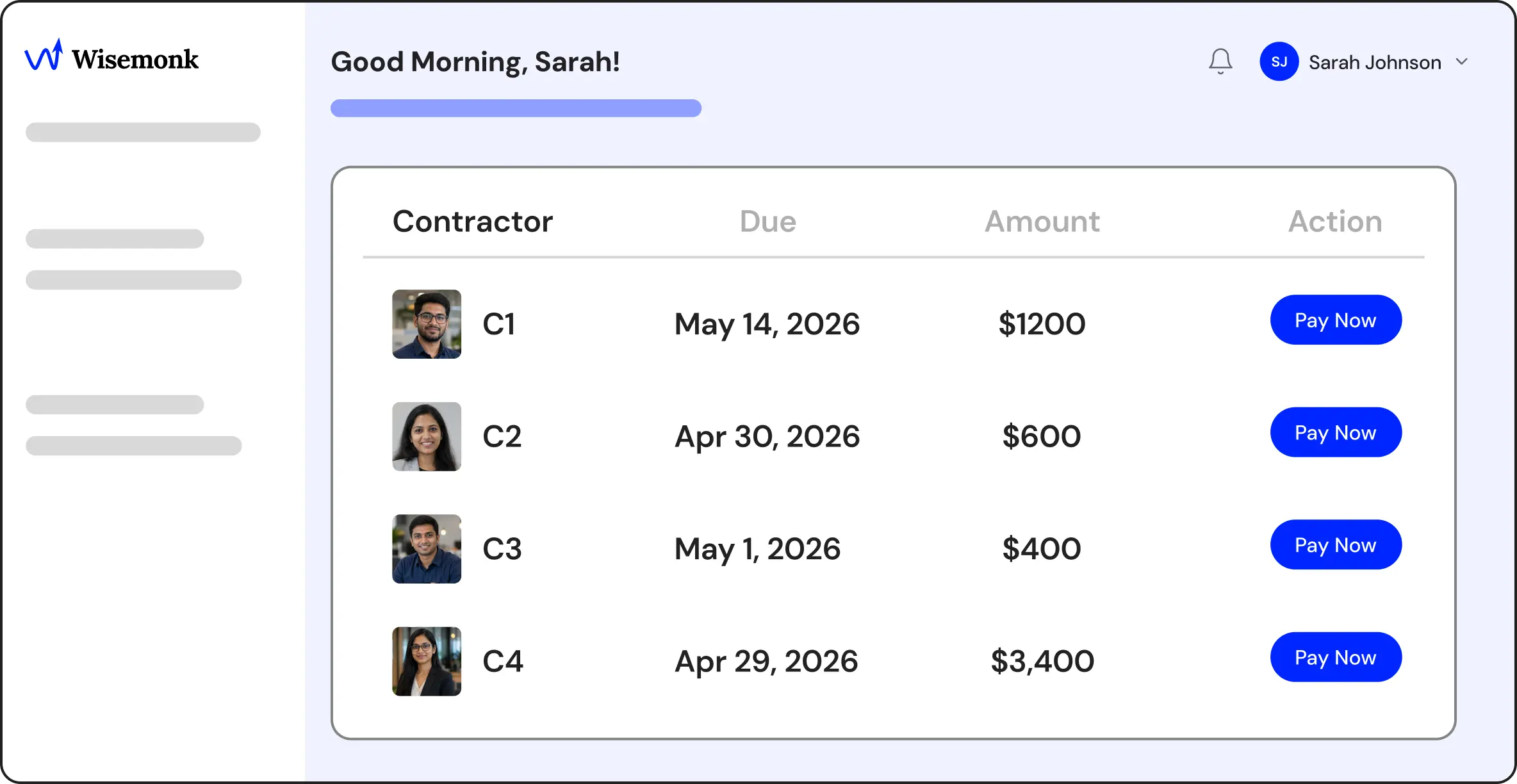 Contractor payments dashboard
