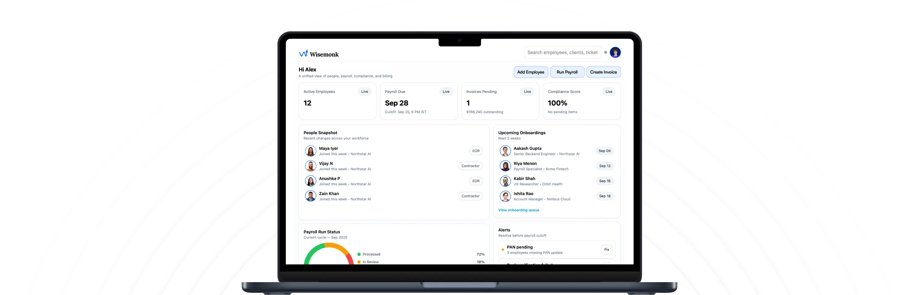 Wisemonk employee management dashboard