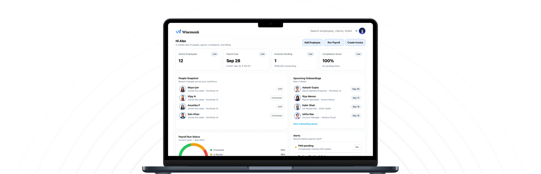 Wisemonk employee management dashboard