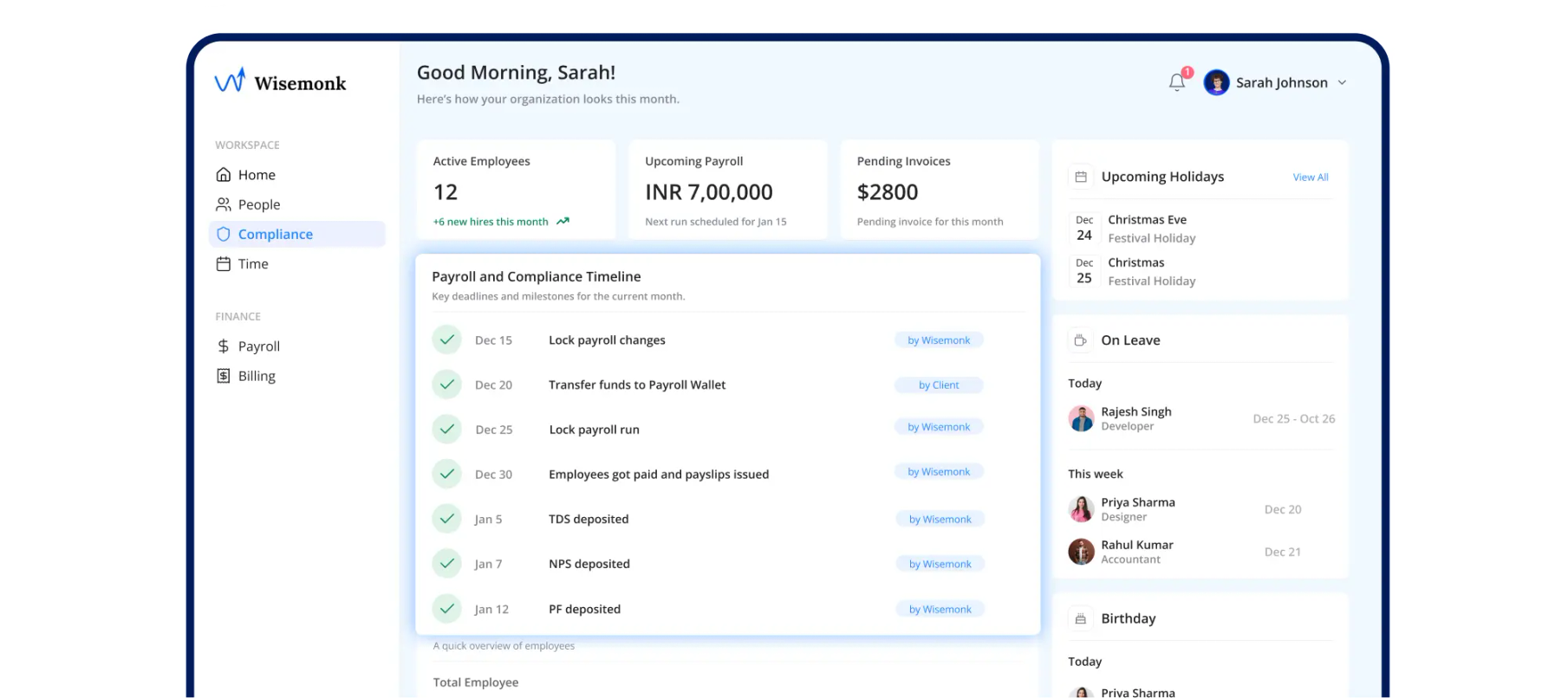 Wisemonk payroll management dashboard