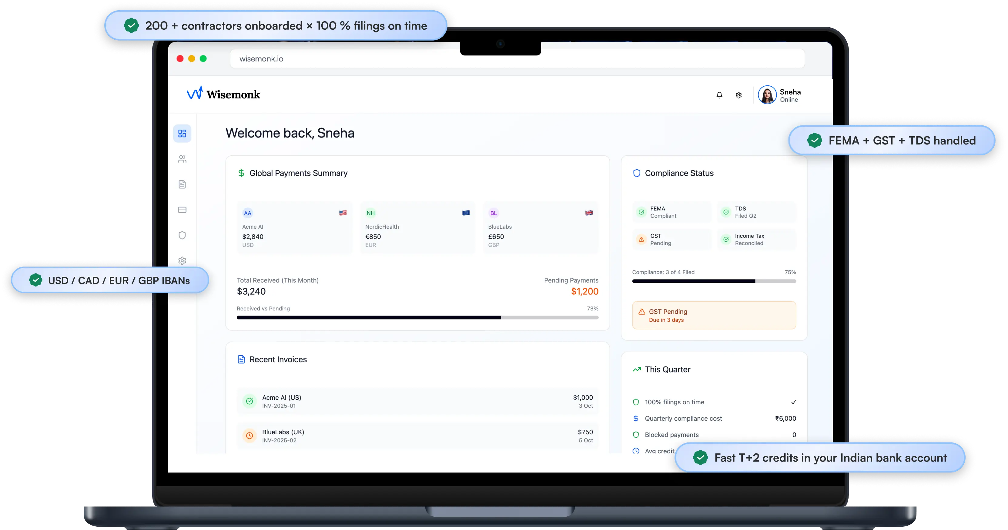 Wisemonk contractor payments dashboard