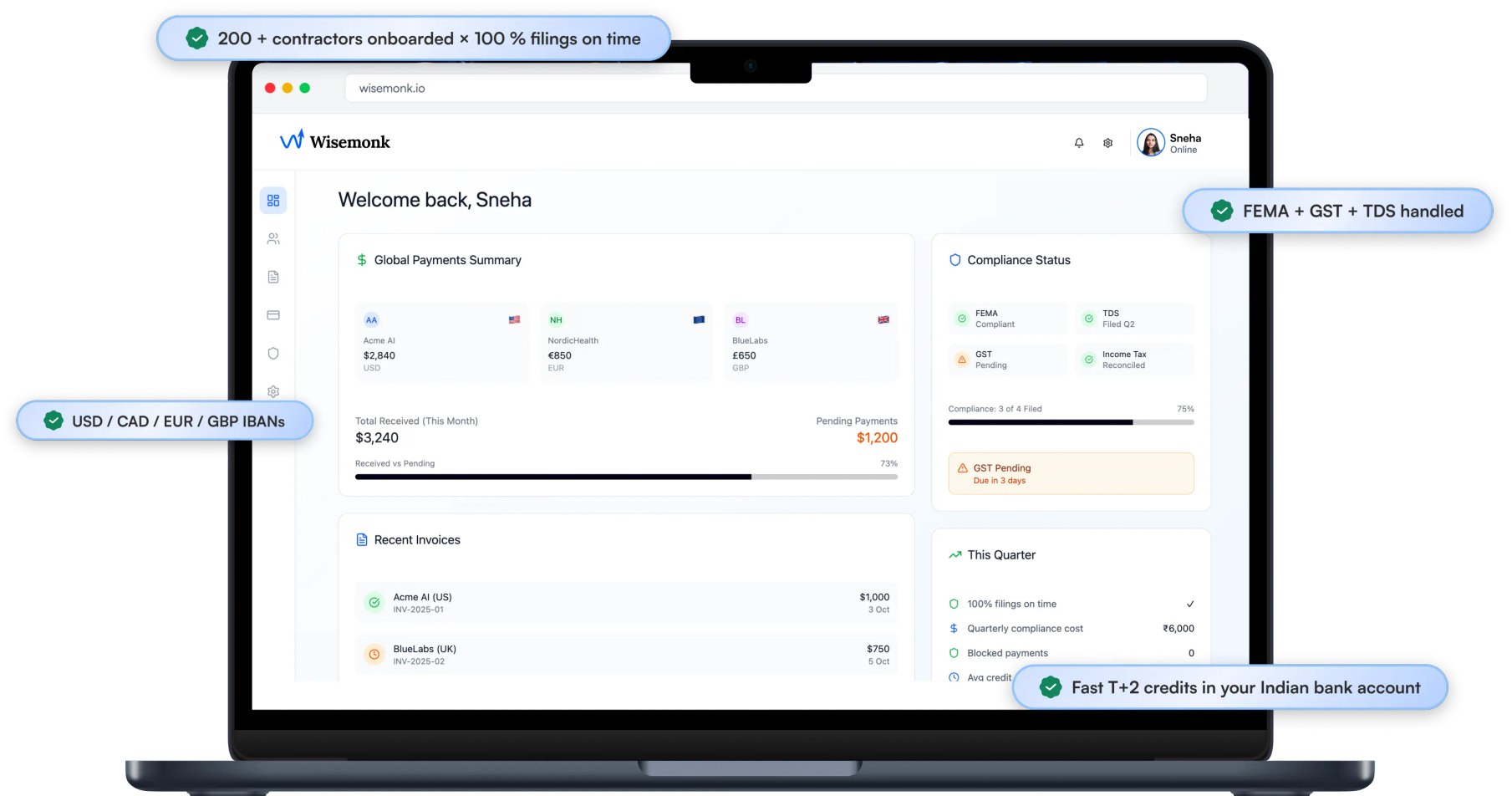 Wisemonk contractor payments dashboard