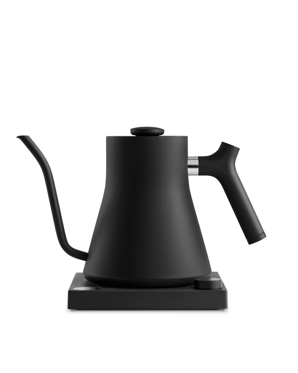 Matte black Fellow Stagg EKG with electric base, display, and control dial
