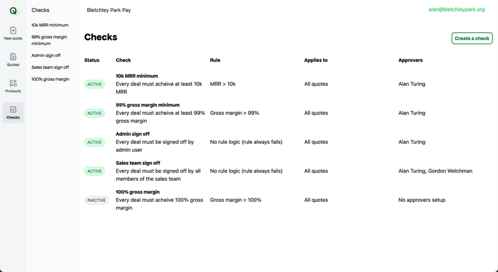 App screenshot: check