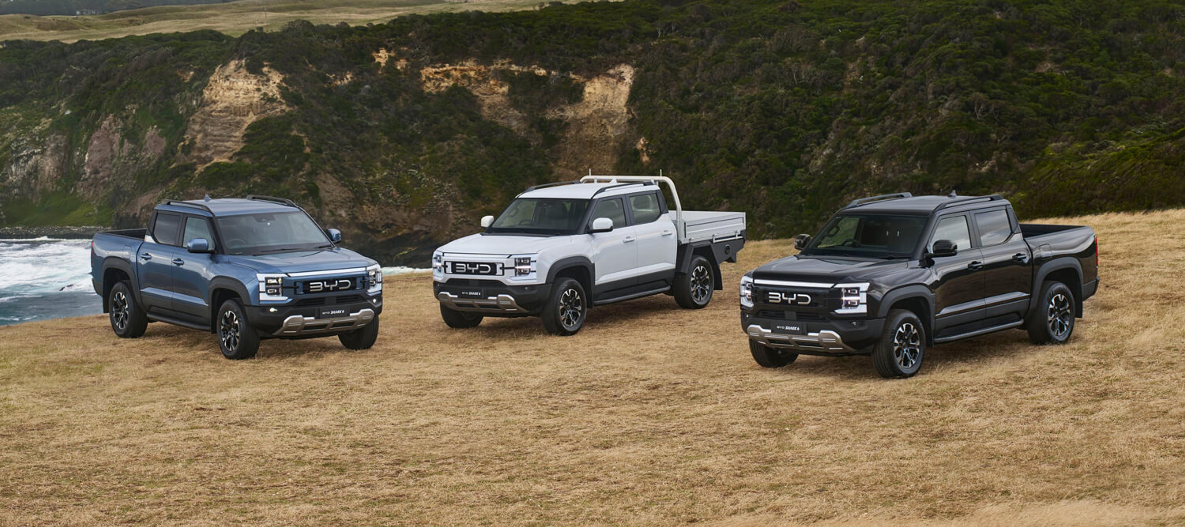 BYD Shark 6 plug-in hybrid ute lineup in Australia