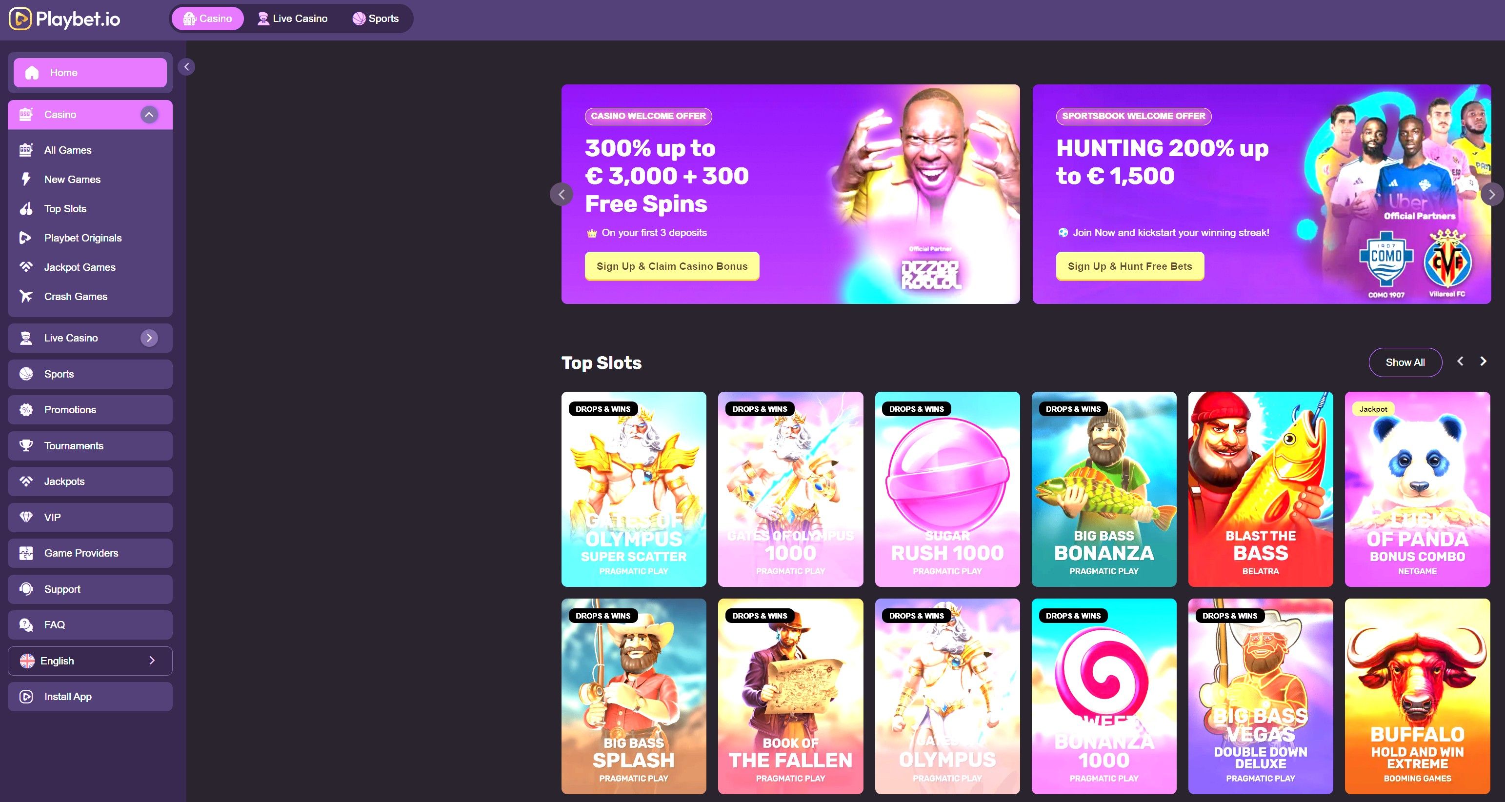Playbet.io lobby