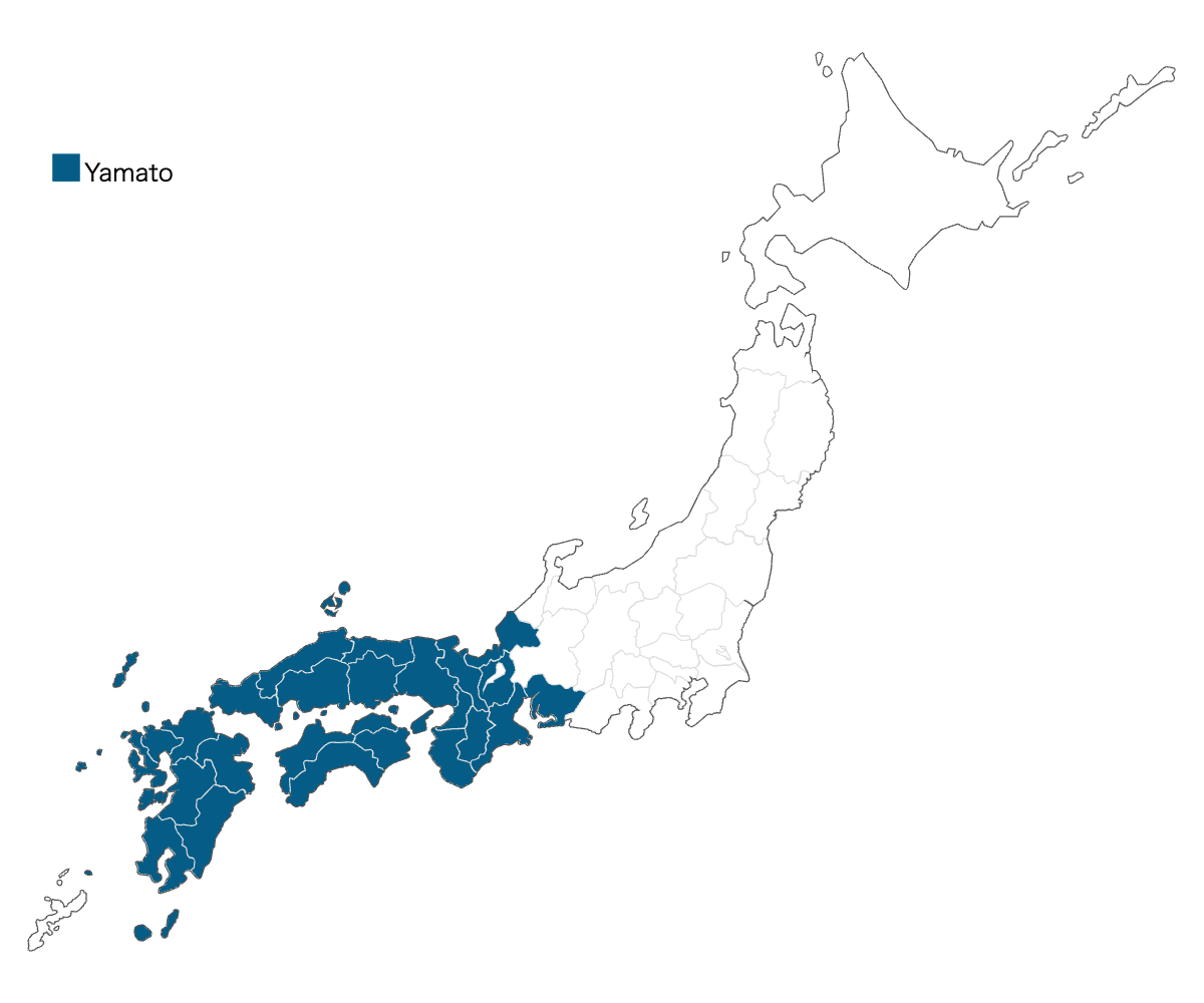 Map of Japan with the Yamato region highlighted in blue.