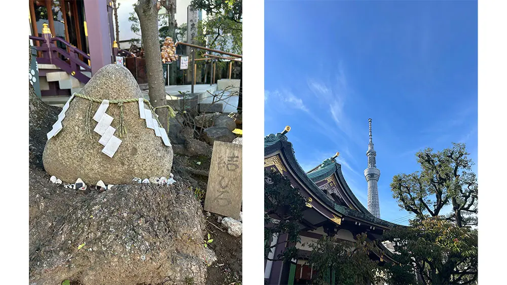 境内の風景(おむすび型の岩、スカイツリーが臨めるフォトスポット)