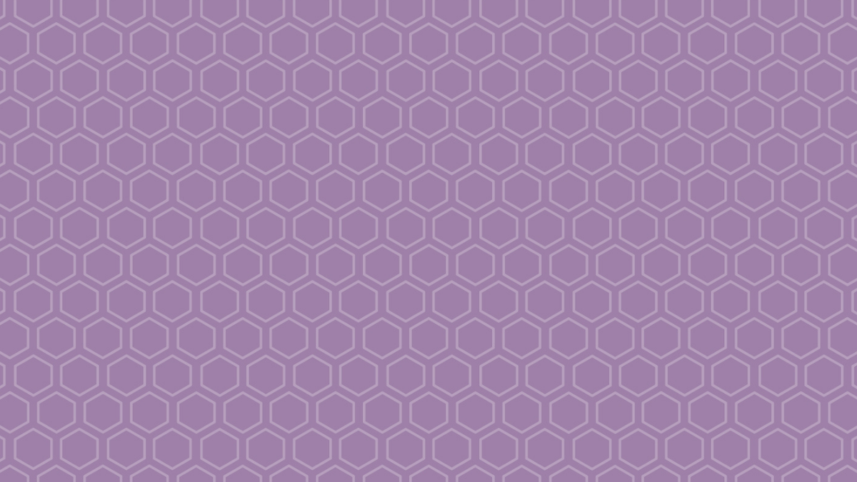 Purple background with a light grey hexagonal pattern.