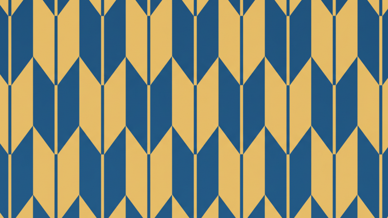 A repeating pattern of interlocking blue and gold arrows.