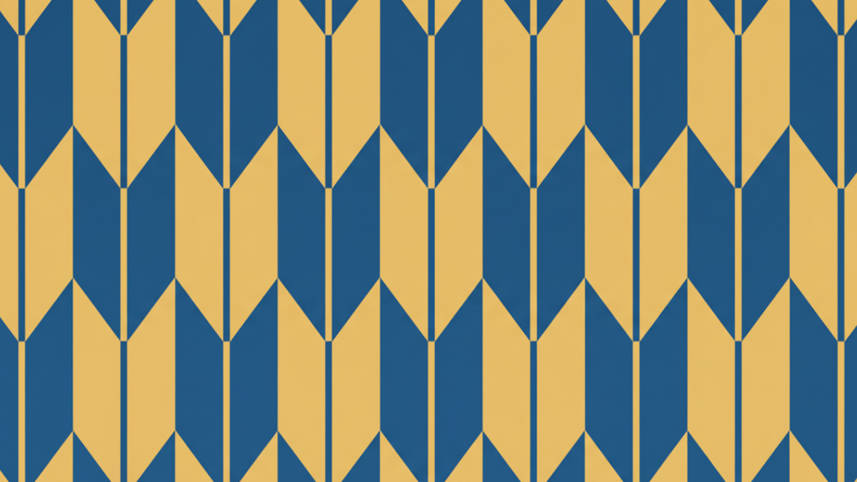 A repeating pattern of interlocking blue and gold arrows.