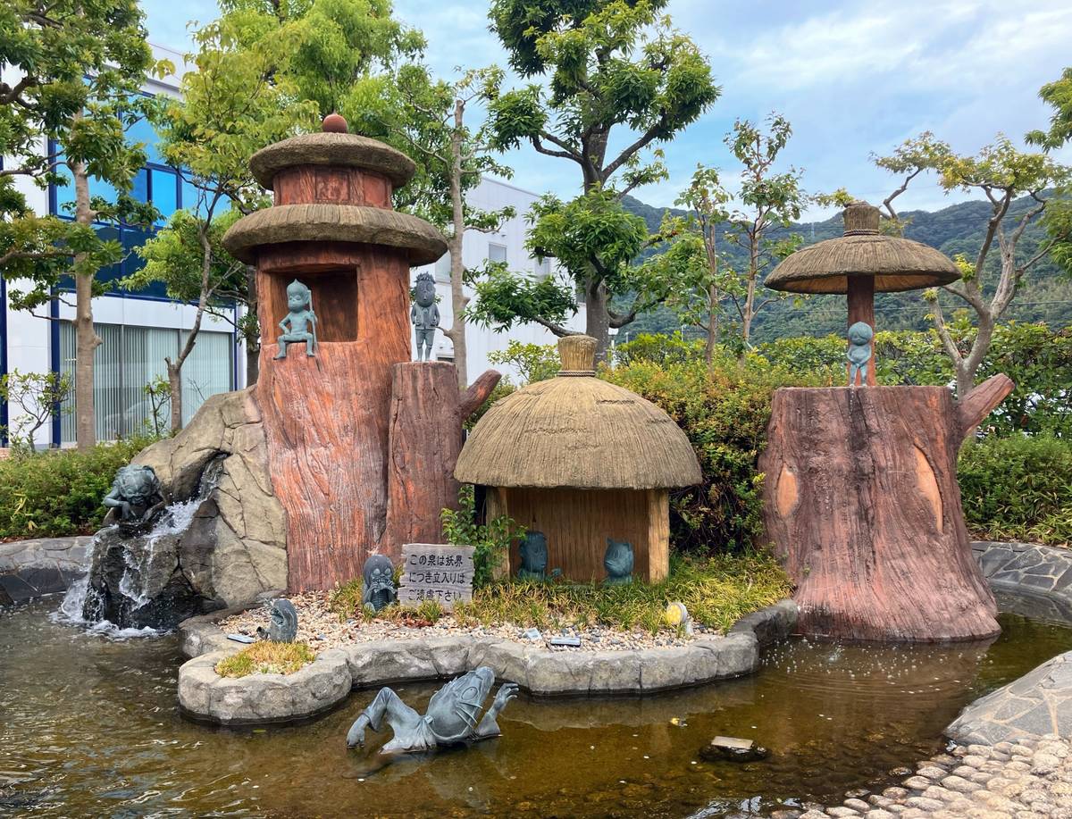 Bronze yōkai sculptures on Mizuki Shigeru Road
