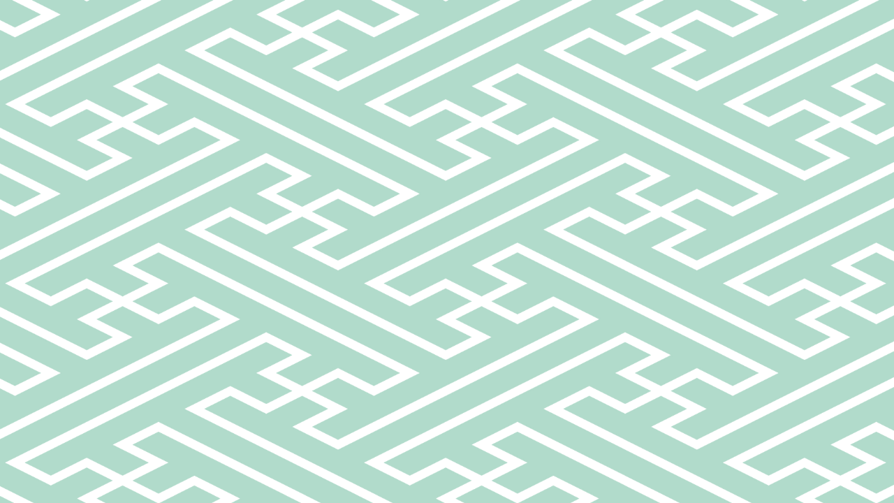 A repeating geometric pattern of white interlocking lines on a light teal background.