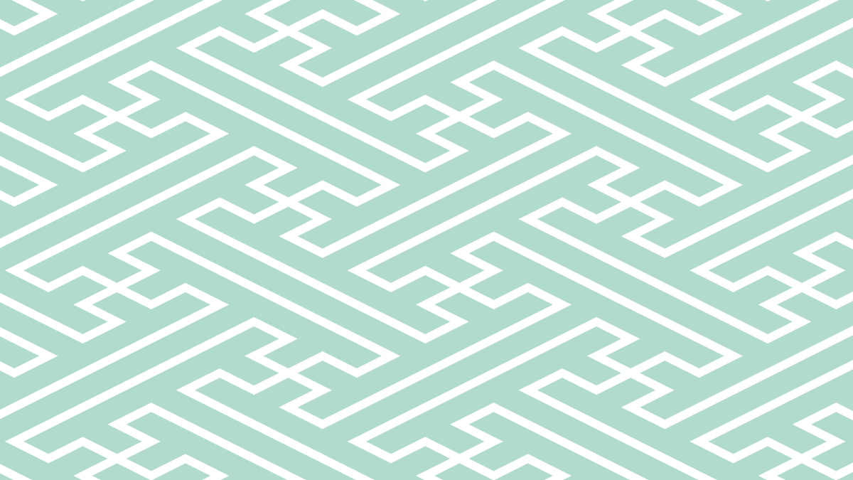 A repeating geometric pattern of white interlocking lines on a light teal background.