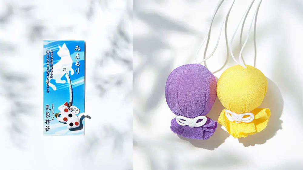 神社に住んでいた三毛猫・ミケさんを模したお守りと照々みくじ