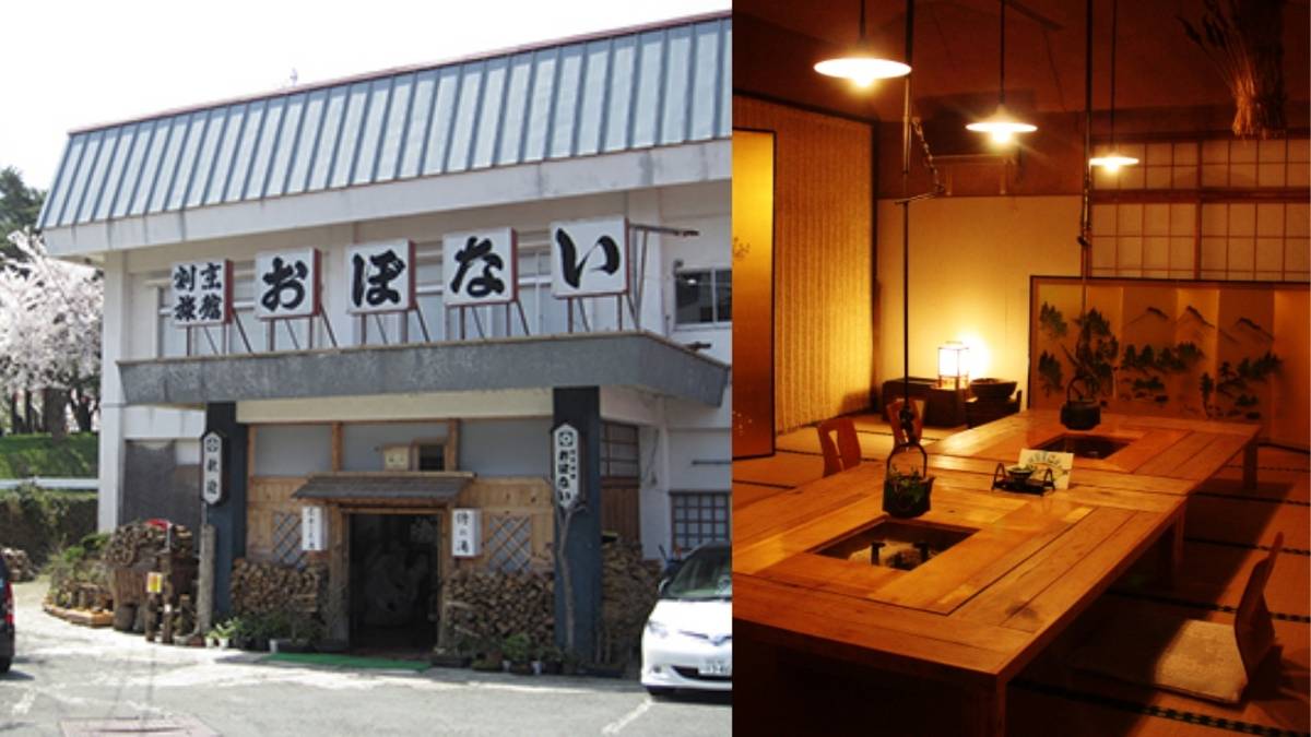 a picture of a building and a picture of a table in a room .