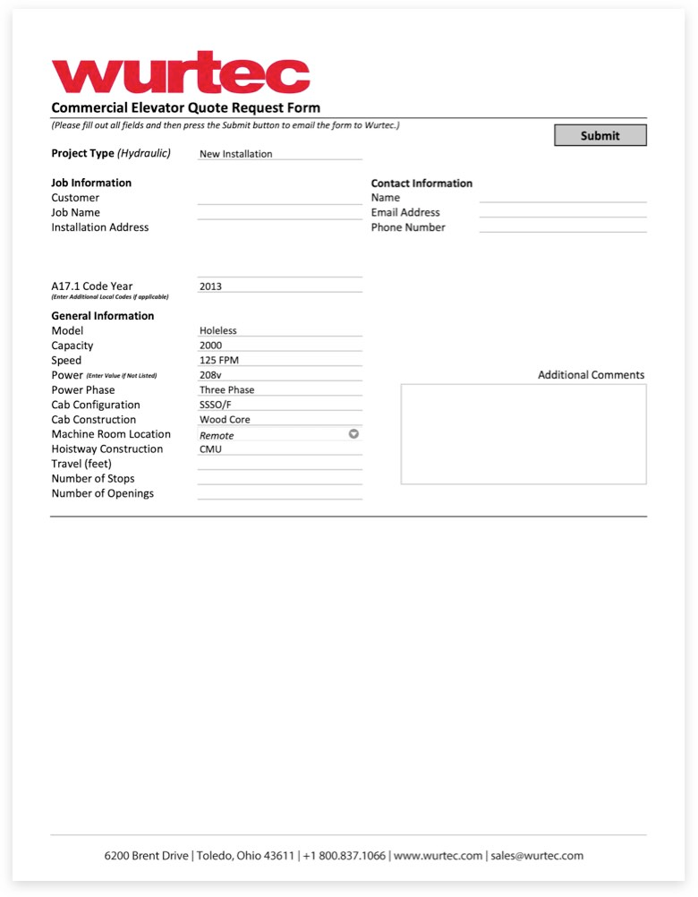 Commercial Elevator Quote Request Form