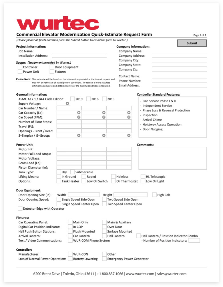 Commercial Elevator Modernization Quick-Estimate Request Form
