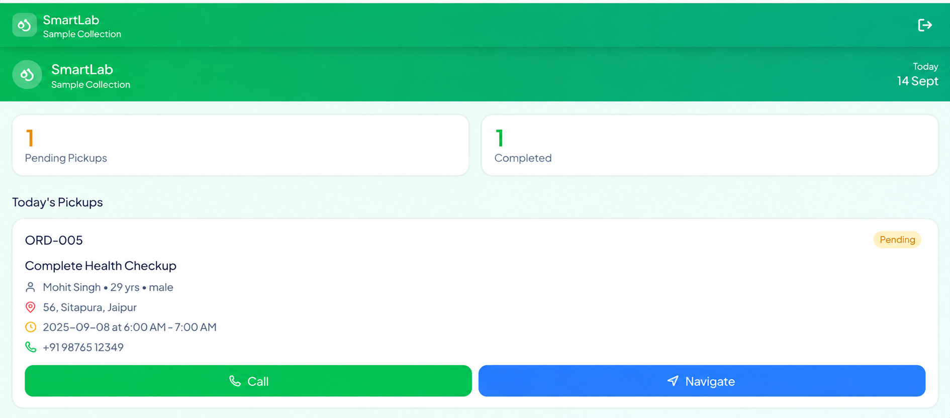 SmartLab - Phlebotomist Fleet & Home Sample Collection Web App preview