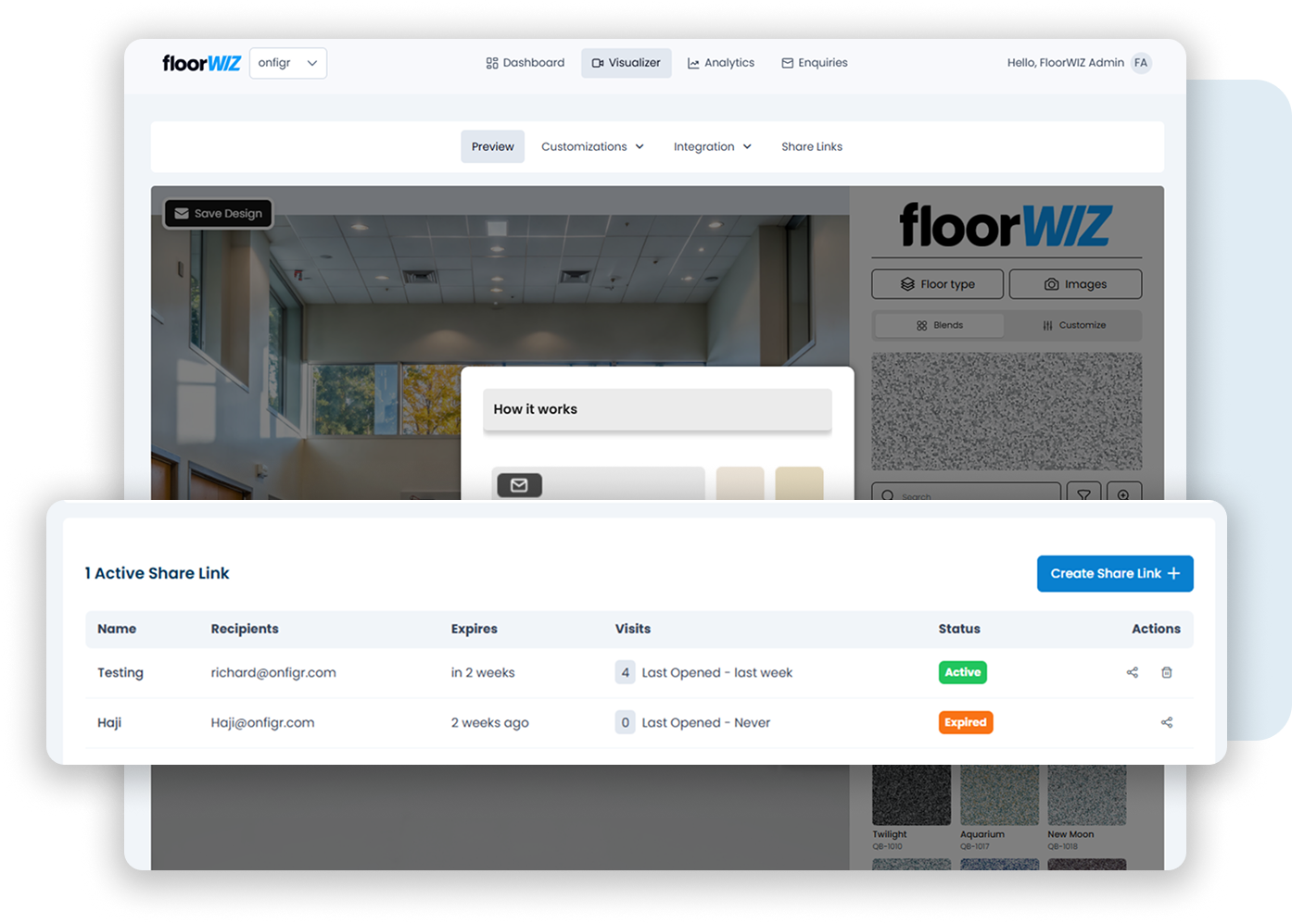 floorwiz can run without a website via the platform