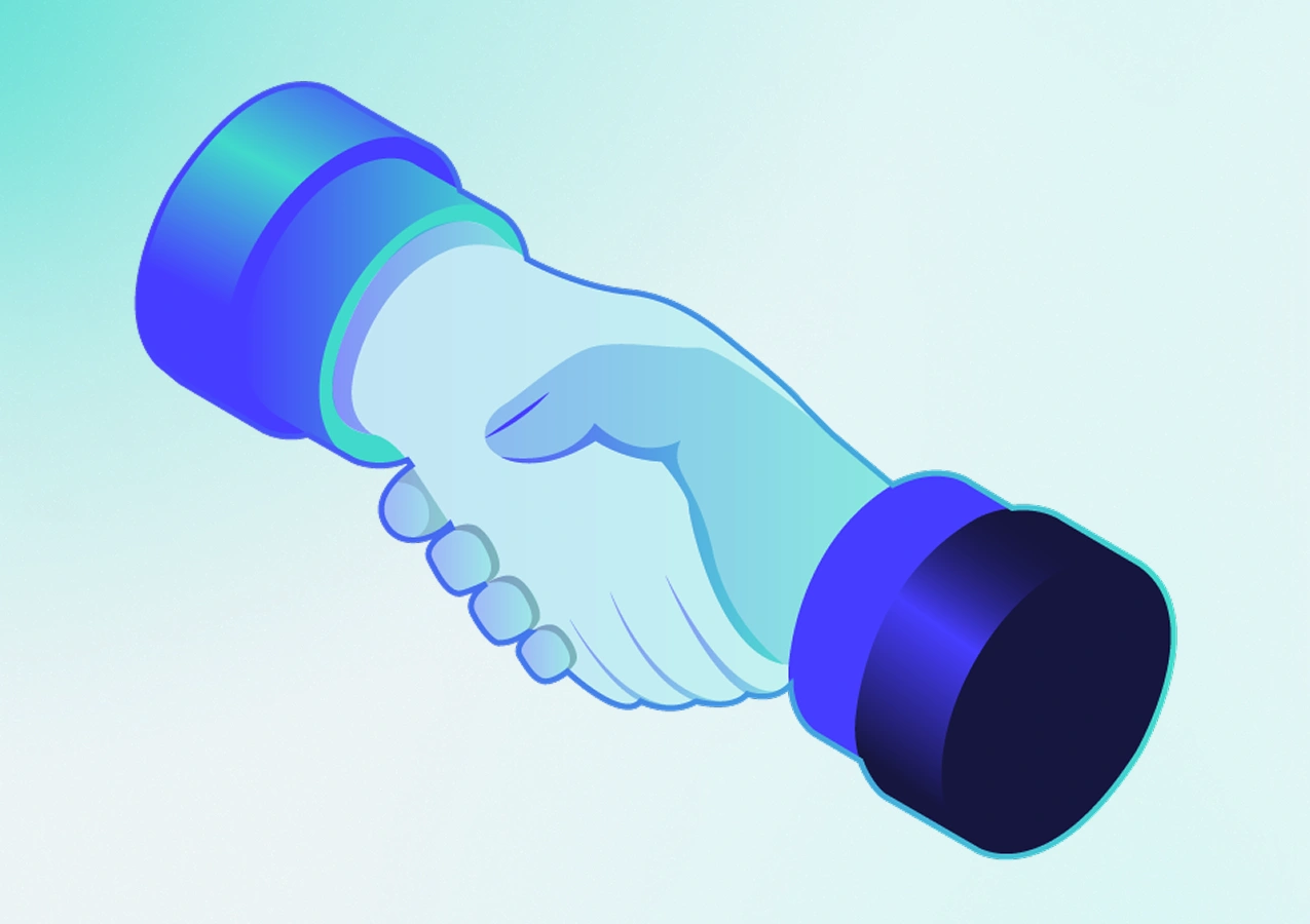 vector graphic showing handshake for work together company value
