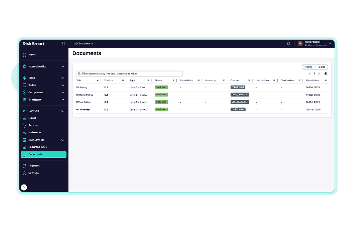 Documents section of platform