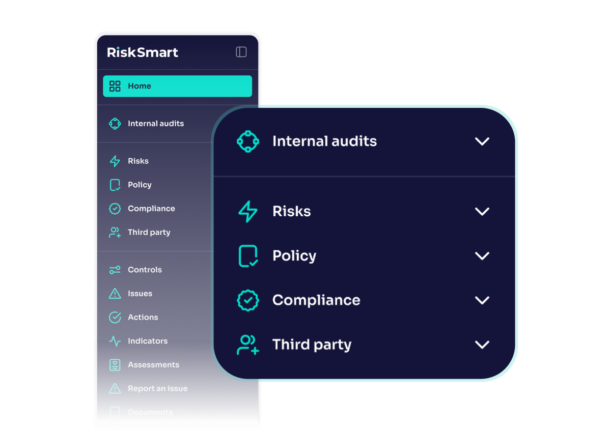 RiskSmart module menu drop down