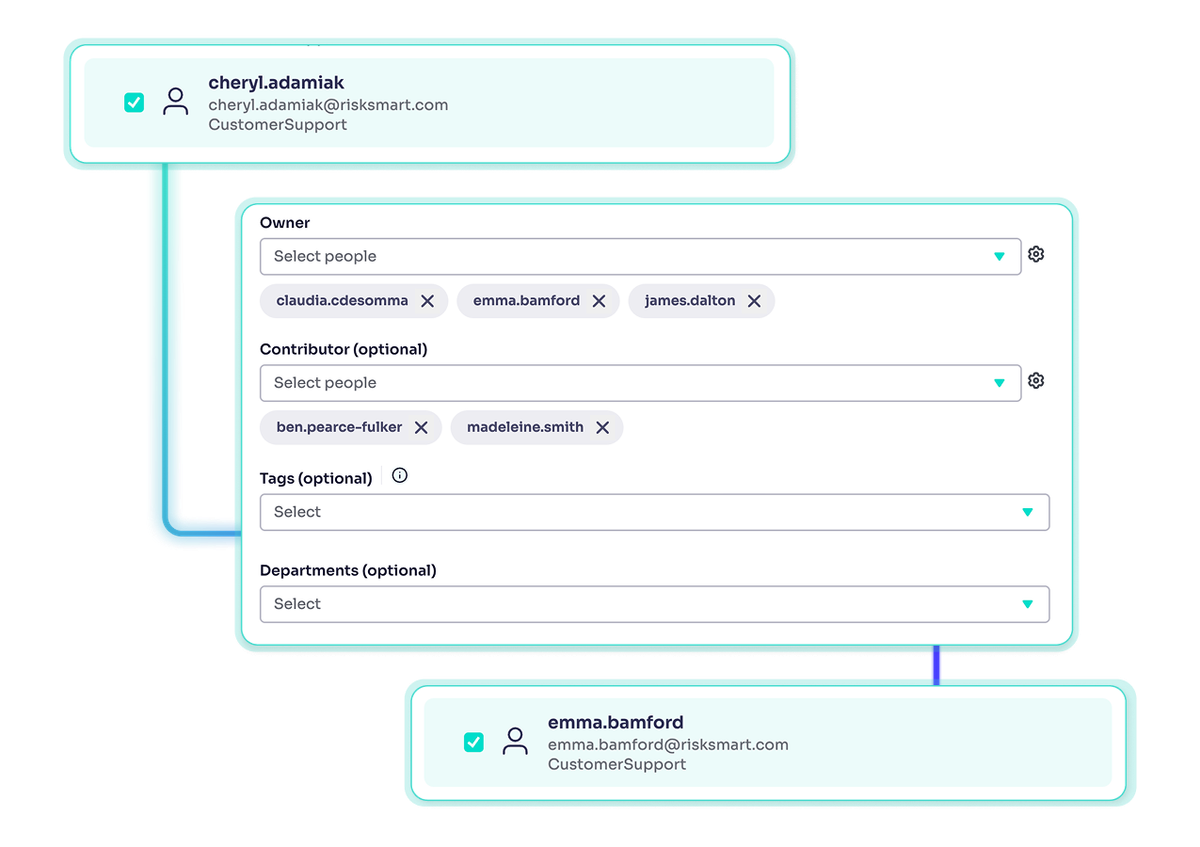 RiskSmart's user interface and how it allows you to add users and departments 