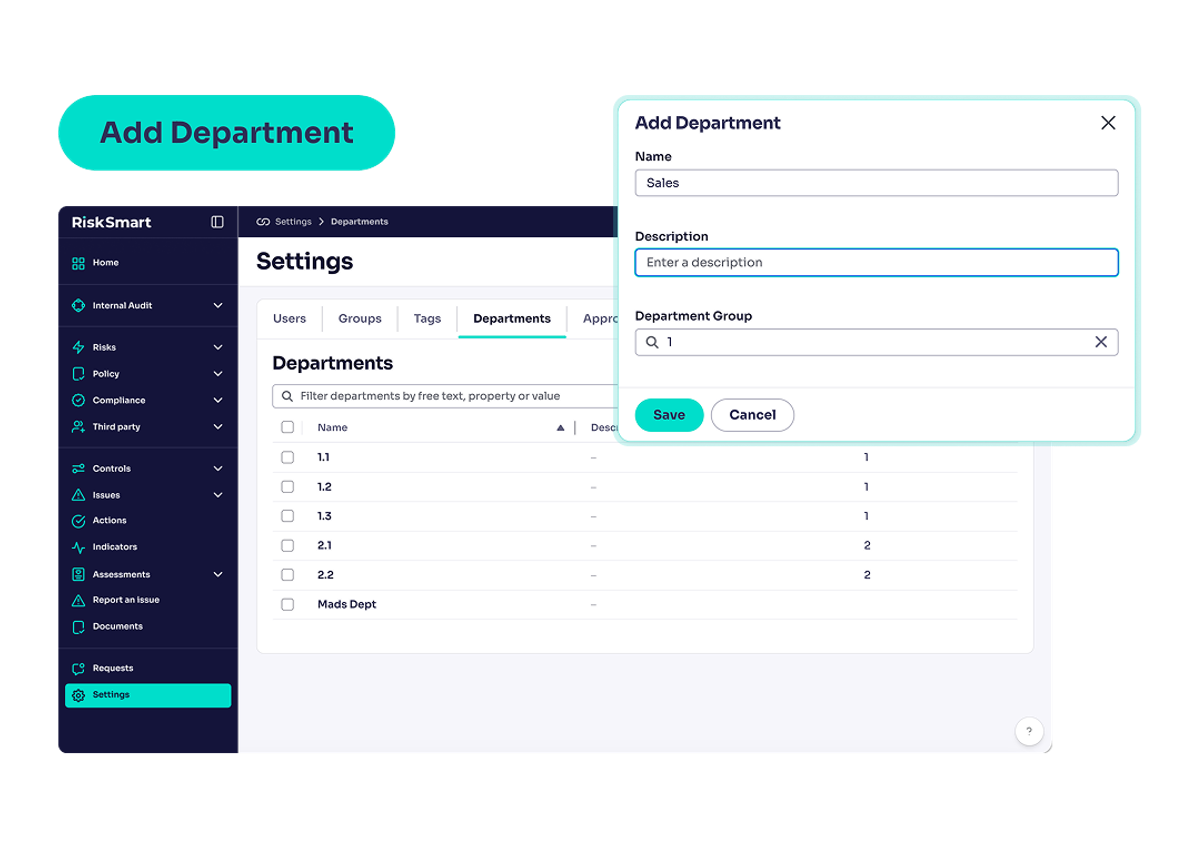 add department feature of platform
