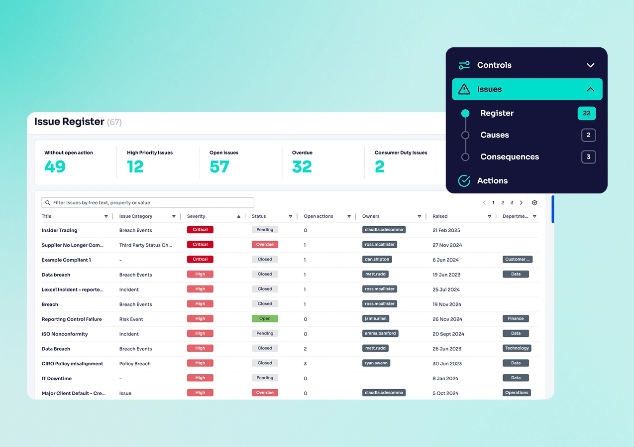 Issue Register within platform