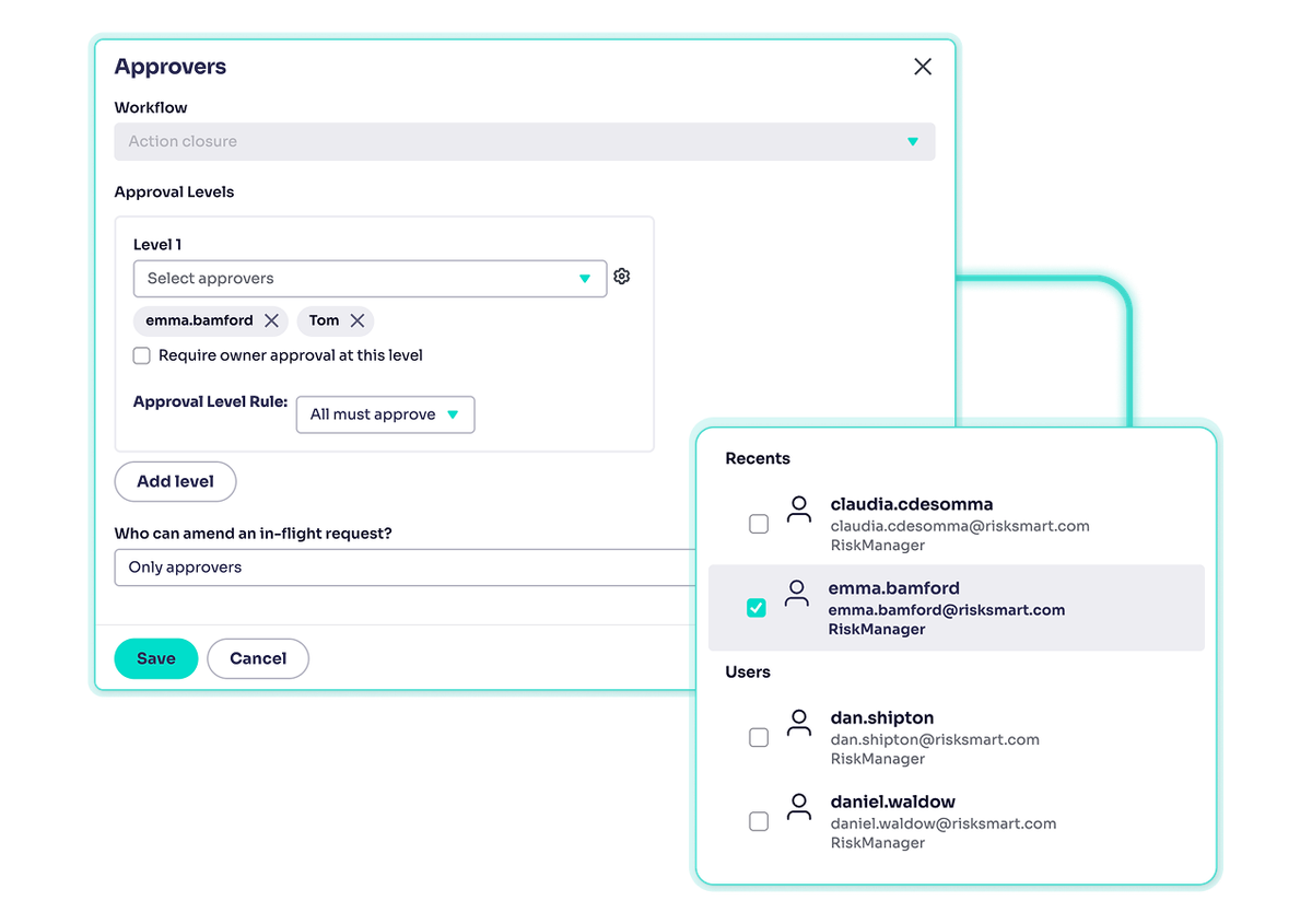 images of RiskSmart's Approvals workflow