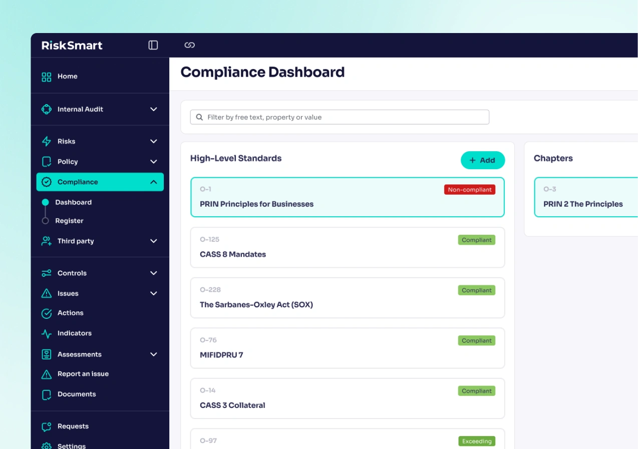 RiskSmart Compliance dashboard