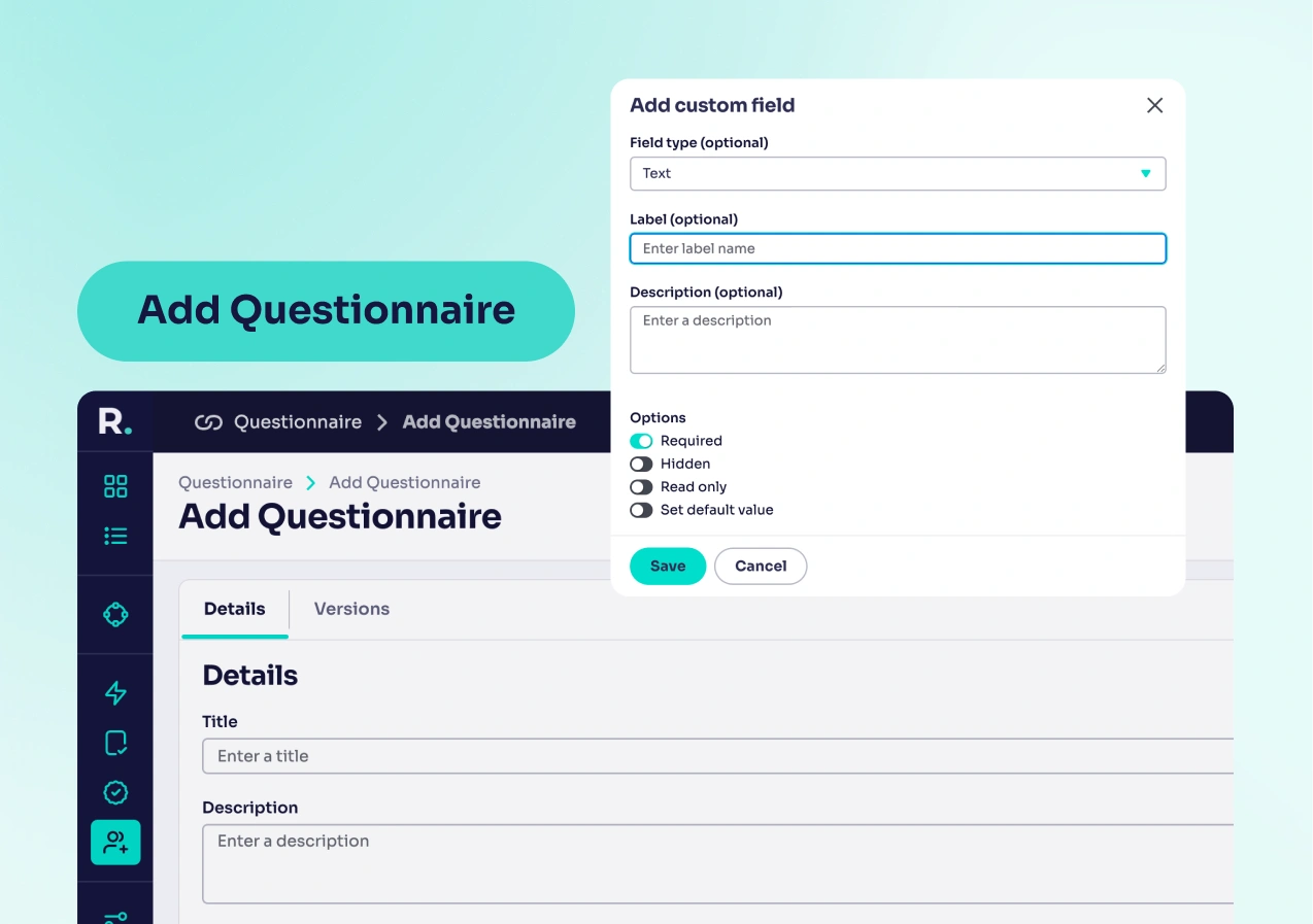Add questionnaire with custom fields feature