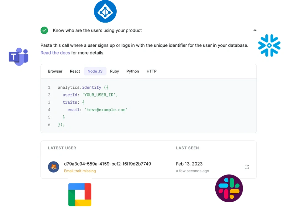 Product shot showing latest users integration script