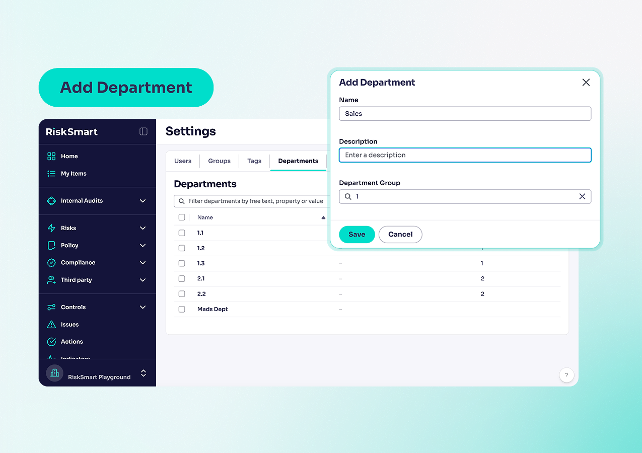 product showing add department feature