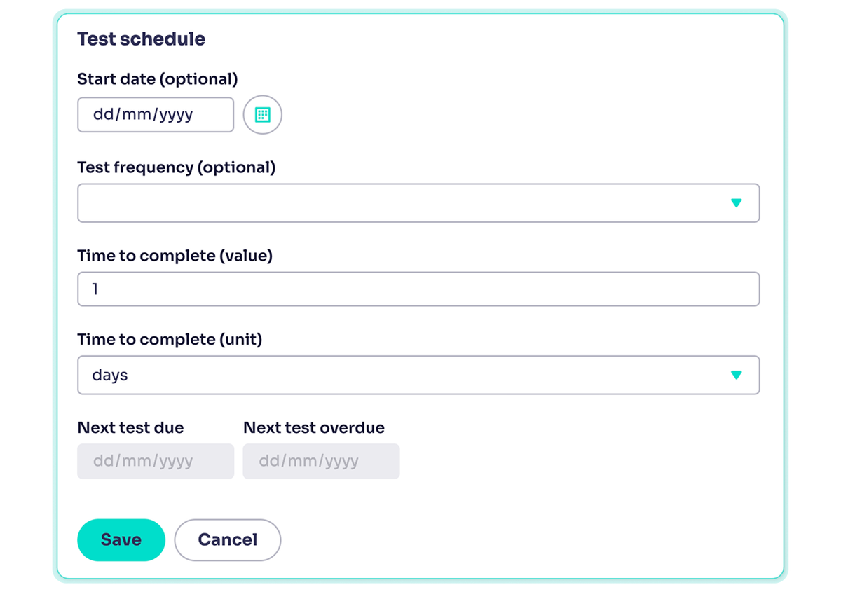 test schedule section of platform