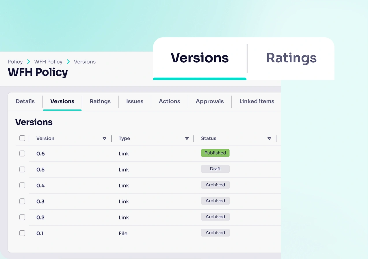 Policy versions within RiskSmart platform