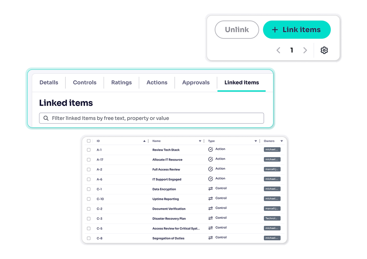 Linked items feature of platform
