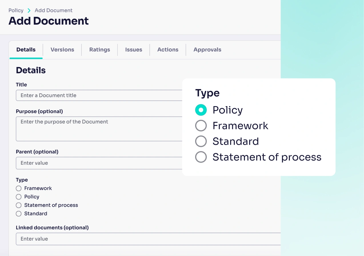 Policy options that can be added to RiskSmart