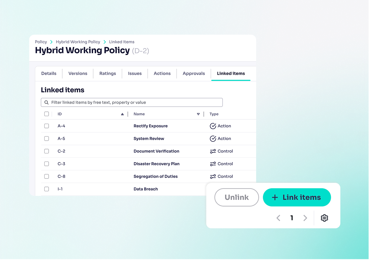 linked items in policy section