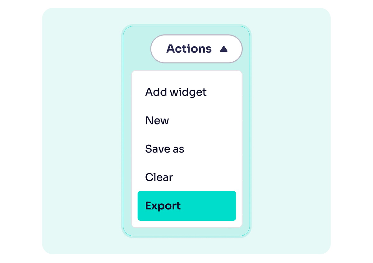 Actions drop down from dashboard
